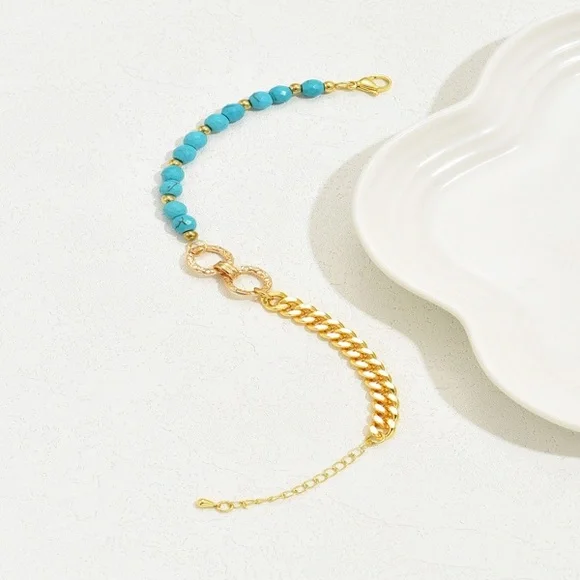 Turquoise and Gold Beaded Bracelet - Picture 2 of 5